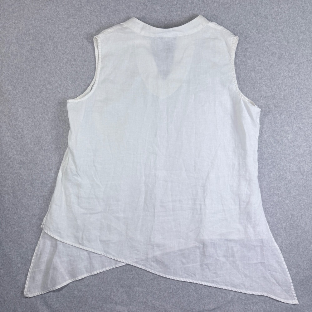 Linen Tunic Womens XL White Sleeveless Asymmetric Layered Hem Top Multiples - Picture 2 of 12